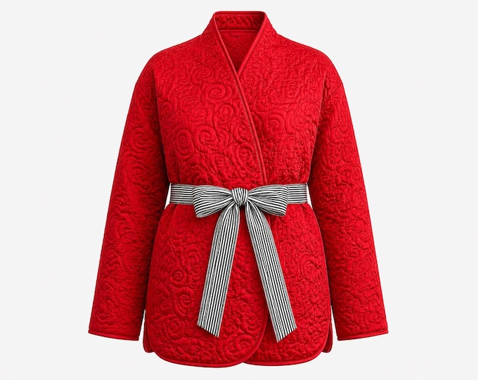 One-of-a-Kind Red Silk Bed Jacket from the 1980s