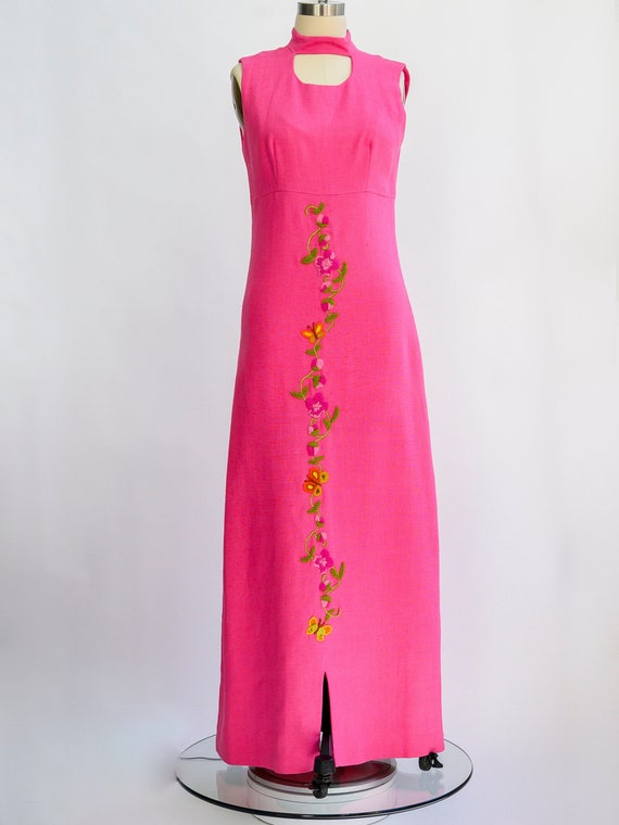 Vintage pink heavyweight linen hostess dress from… - image 1