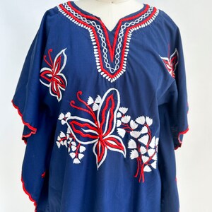 Vintage mini caftan from the 1970s. Embroidered with butterflies. Pool, beach, 4th of July, Memorial Day. Vintage preppy. Palm Royale. image 10