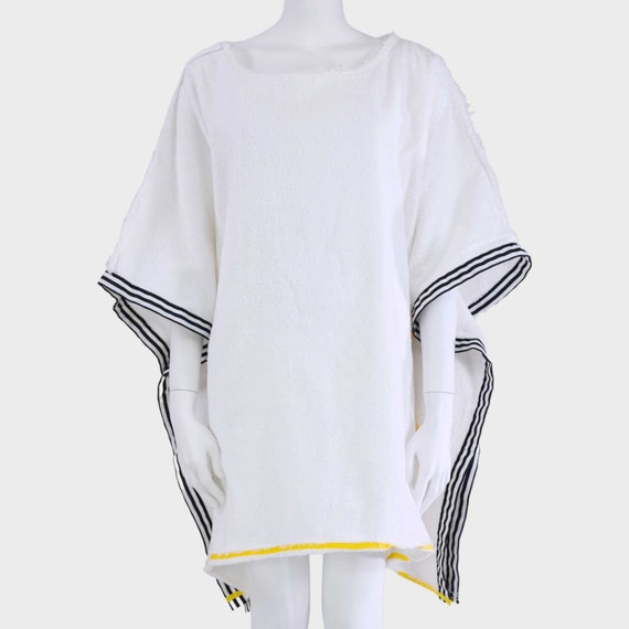 Handmade Terrycloth Caftan, White Terry with Recycled… Gem