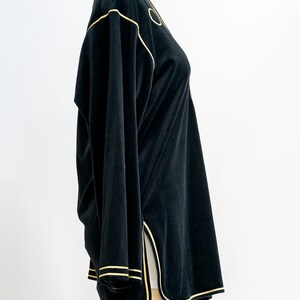 Vintage Bill Tice velvet tunic from the 1980s. Stunning black tunic with gold piping. Luxurious and soft. Wear with leggings for a chic look image 6