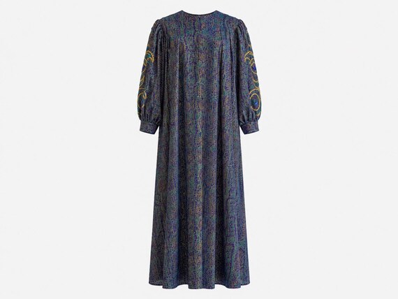 1980s David Brown Maxi Dress | Jeweled Sleeves and Metallic Fabric | Size Small