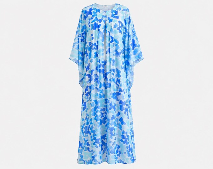 1980s Vera Sheer Chiffon Maxi Duster | Butterfly Print | OSFM