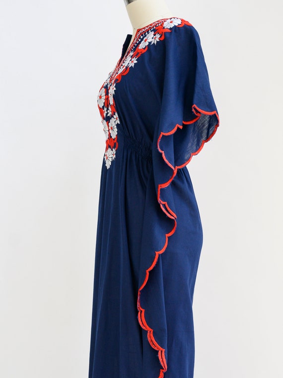 Vintage embroidered caftan, 1960s, red, white and… - image 3