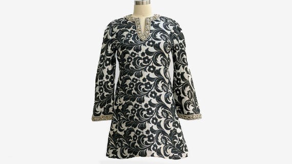 1960s Bob Bugnand Couture Mini Dress: Black Silve… - image 3