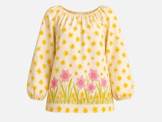 Handmade Peasant Daffodil Blouse from the 1950s