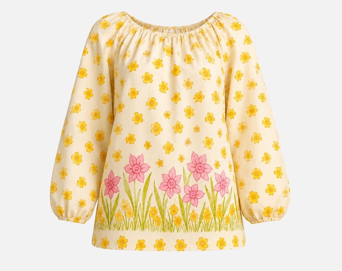 Handmade Peasant Daffodil Blouse from the 1950s