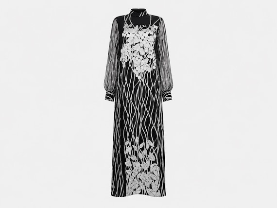 1960s Malcolm Starr by Rizkallah Maxi Gown | Blue & Silver White Velvet Burnout Fabric | Size Medium