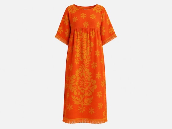 1970s Cotton Terrycloth Reversible Towel Dress | Heavyweight MCM Cover Up | Will Fit Medium/large