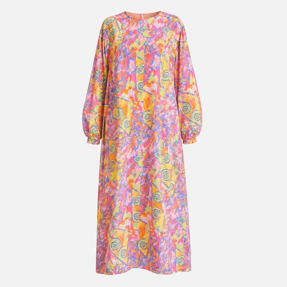 1980s David Brown for I. Magnin Maxi Dress | Pink and Yellow Floral | Size Large