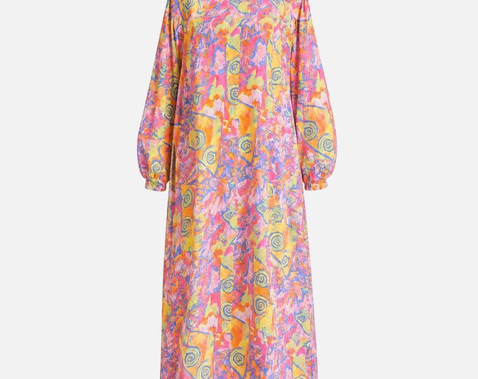 1980s David Brown for I. Magnin Maxi Dress | Pink and Yellow Floral | Size Large