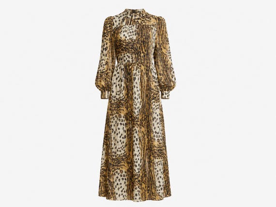1970s Maxi Dress | Leopard PrintFabric |  Size Medium