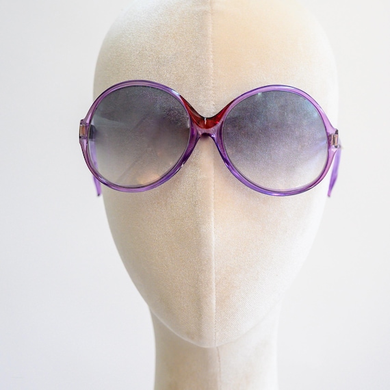 1980s French Round Sunglasses | Purple Graduated Lenses with No Prescription