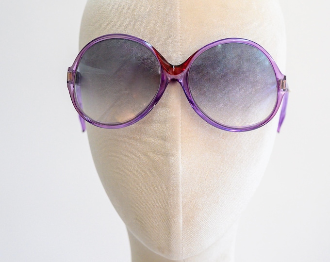 1980s French Round Sunglasses | Purple Graduated Lenses with No Prescription