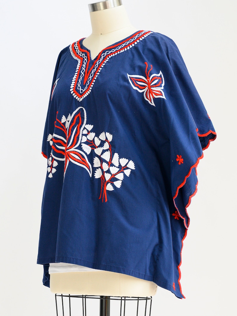 Vintage mini caftan from the 1970s. Embroidered with butterflies. Pool, beach, 4th of July, Memorial Day. Vintage preppy. Palm Royale. image 4