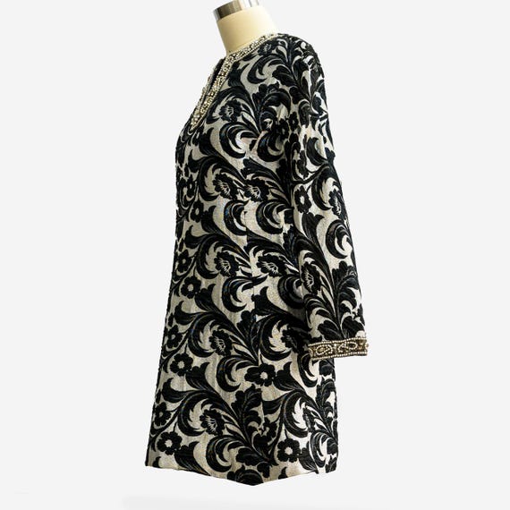 1960s Bob Bugnand Couture Mini Dress: Black Silve… - image 10