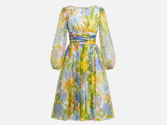 Vintage Pastel Floral Day Dress from the 1960s