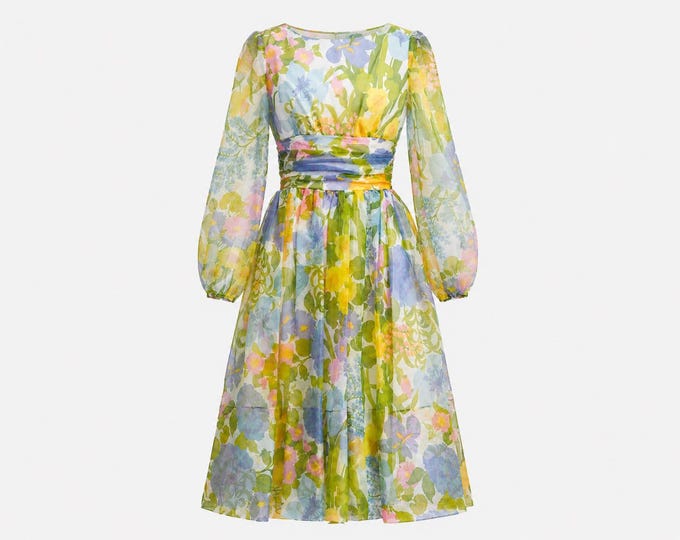 Vintage Pastel Floral Day Dress from the 1960s