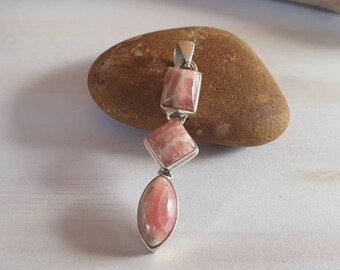 Natural Pink Rhodochrosite Gemstone Cabochon 925 Sterling Silver Bezel Pendant Jewelry