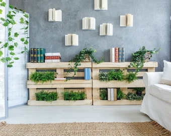 Wooden pallet bookshelf Zoom background for home office backdrop home interior decor