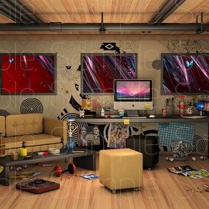 Virtual background grunge gamer room virtual streaming studio music set