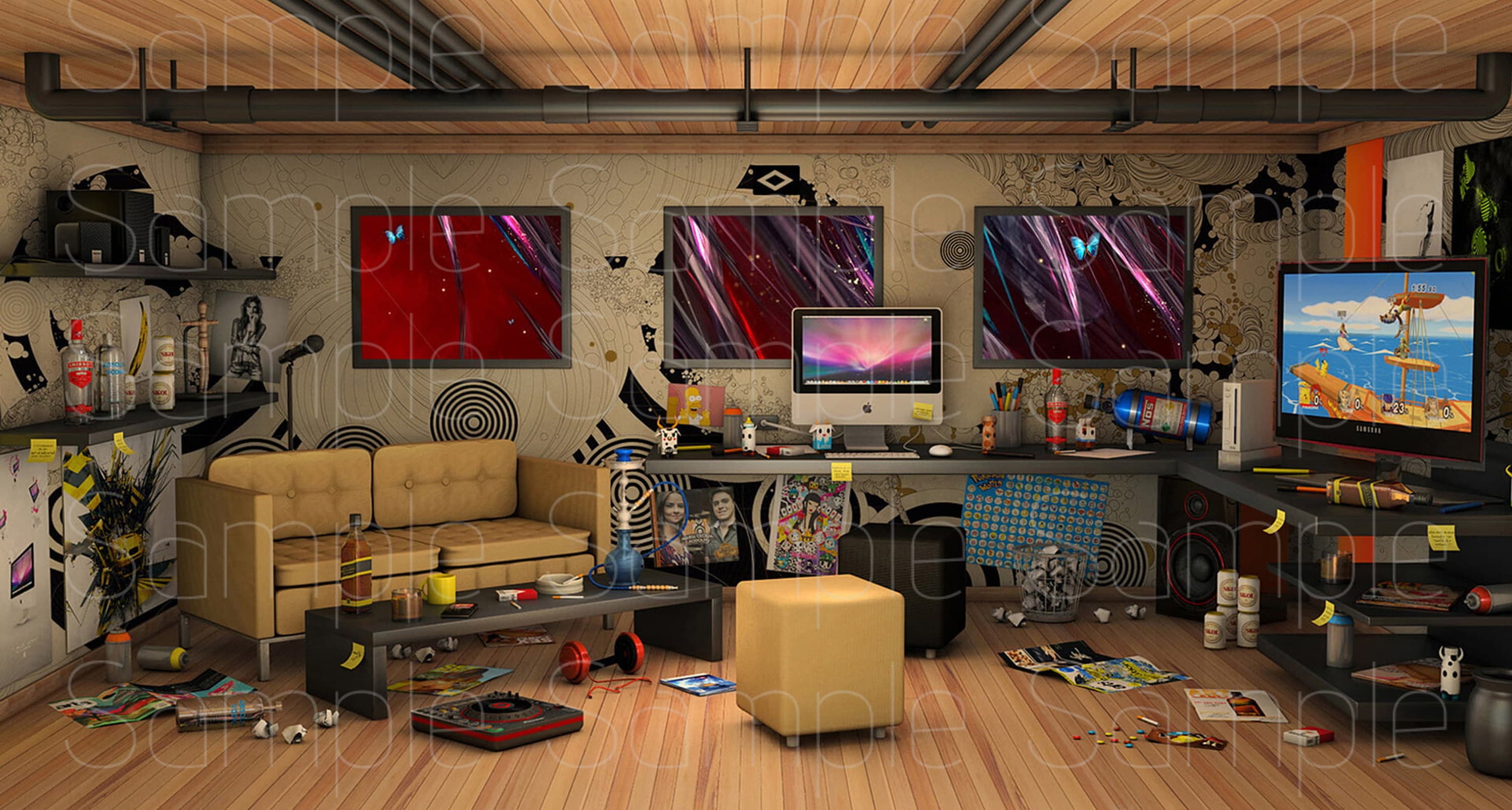 Virtual Background Grunge Gamer Room Virtual Streaming Studio Music Set