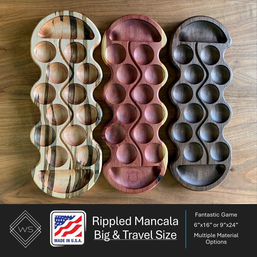 Rippled Mancala Board Game: Solid Wood, Half Moon Pockets (big & Travel ...