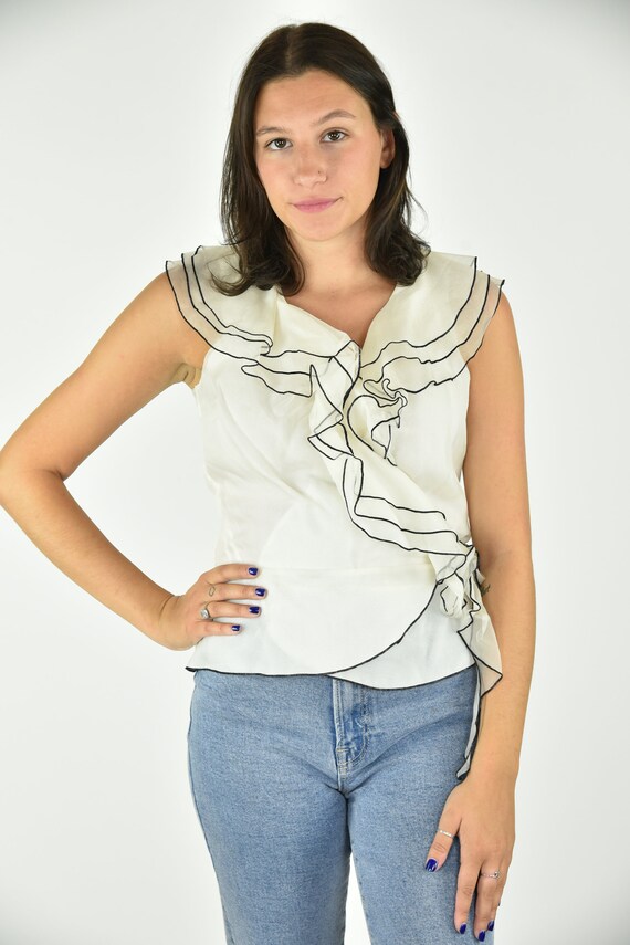 Vintage 90's Cynthia Rowley Ivory Ruffled Silk Blo