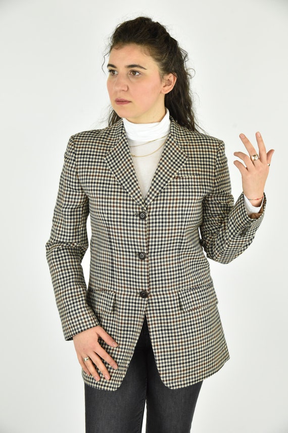 Vintage 90's DKNY Brown Plaid Blazer Size 6