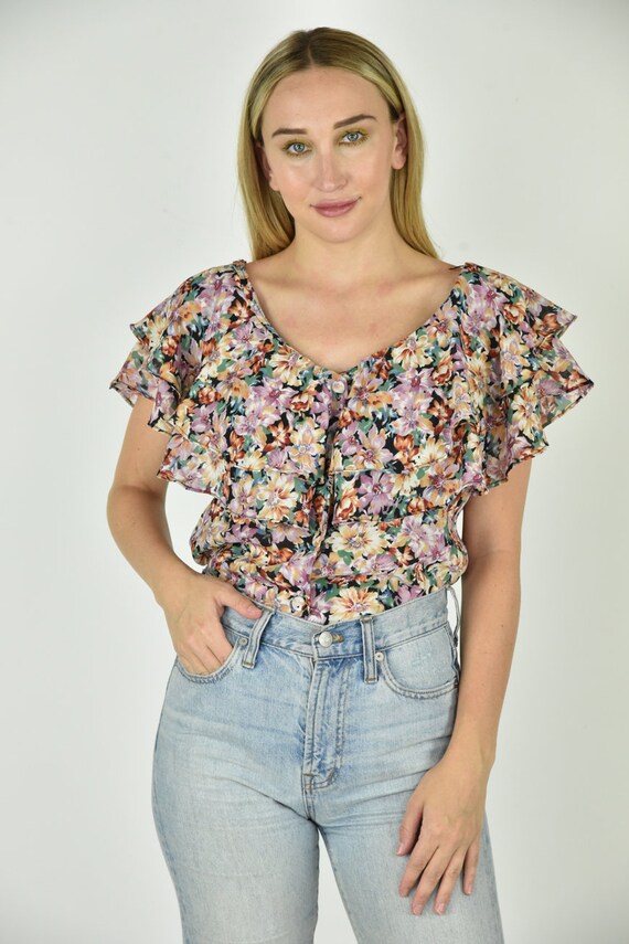 Vintage 90's G.S.L Purple Floral Blouse Size N/A