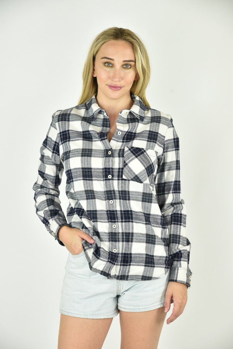 Vintage 90/'s Forever 21 Blue Plaid Buttondown Shirt Size MED