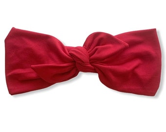 Red Wide Self Tie Headbands | Soft and Stretchy | Bow Hairband  | Women's Headband | Thick/Wide Headband | Knot Headband