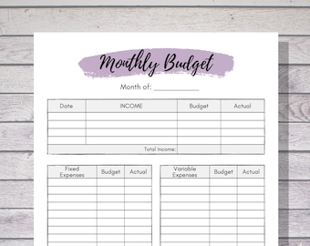 Monatliches Budgetblatt, Digitales Budgetblatt, Monatsplaner, Budgetplaner PDF, druckbares Budgetkit, Monatsplaner, Budget Tracker