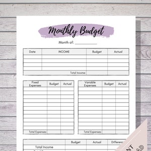 Monthly Budget Sheet, Digital Budget Sheet, Monthly Budget Plan, Budget Planner PDF, Printable Budget Kit, Monthly Planner, Budget Tracker
