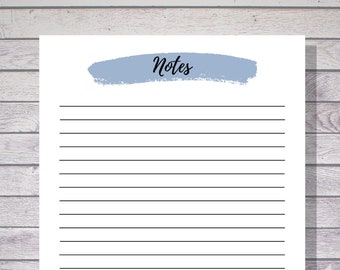 Notes Page Printable, Lined Note Paper, Notes Page Planner, Printable Notes, Notes Planner Insert, Lined Notepad Paper, Notes Page Printable