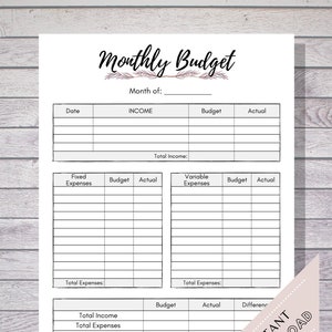 Monthly Budget Sheet, Digital Budget Sheet, Monthly Budget Plan, Budget Planner PDF, Printable Budget Kit, Monthly Planner, Budget Tracker