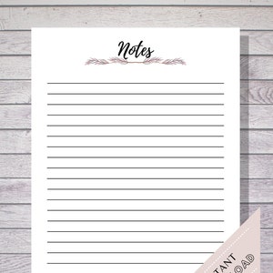 Notes Page Printable, Lined Note Paper, Notes Page Planner, Printable Notes, Notes Planner Insert, Lined Notepad Paper, Notes Page Printable