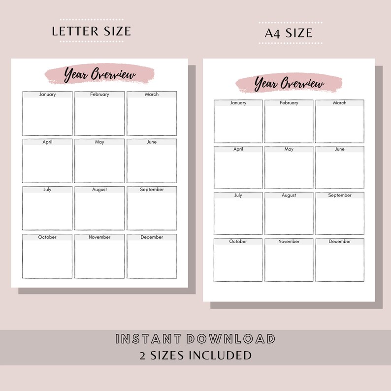 Year Overview, Yearly Planner, Planner Printable, Yearly Overview ...