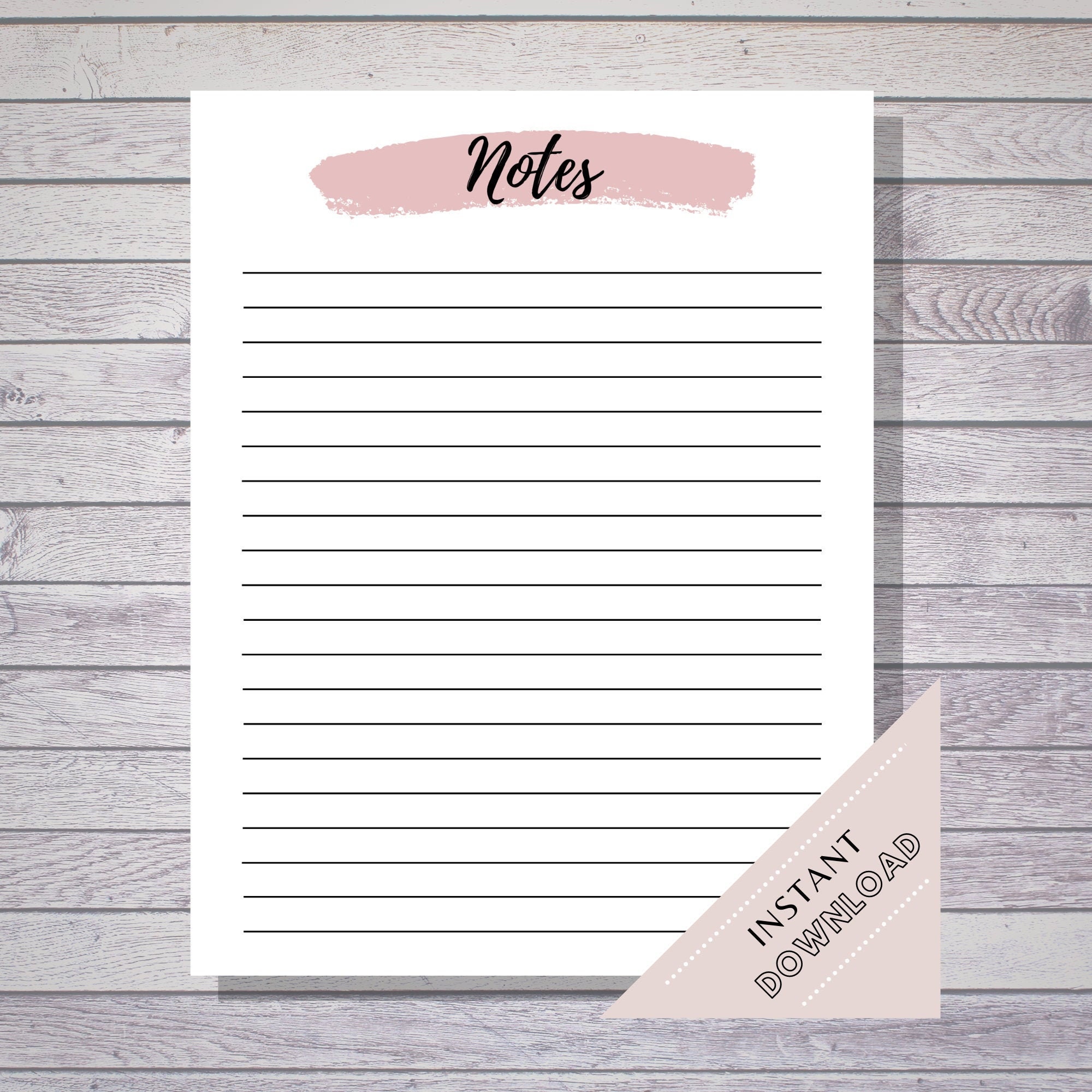 Notes Page Printable Lined Note Paper Notes Page Planner Etsy