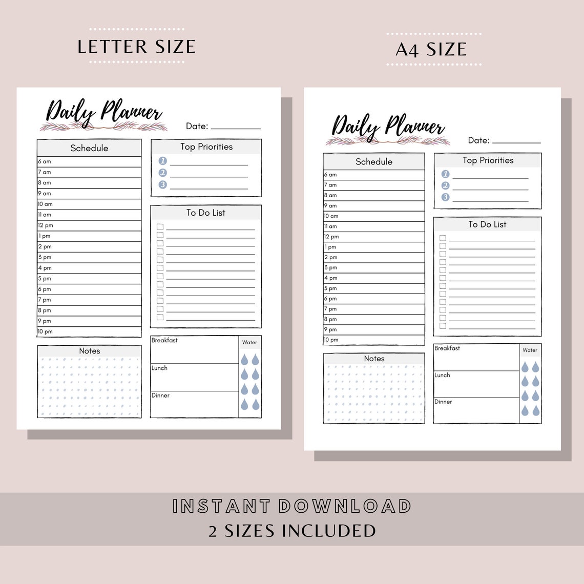 Daily Planner Page, Printable Day Plan, Daily Planner Page, Day Planner ...