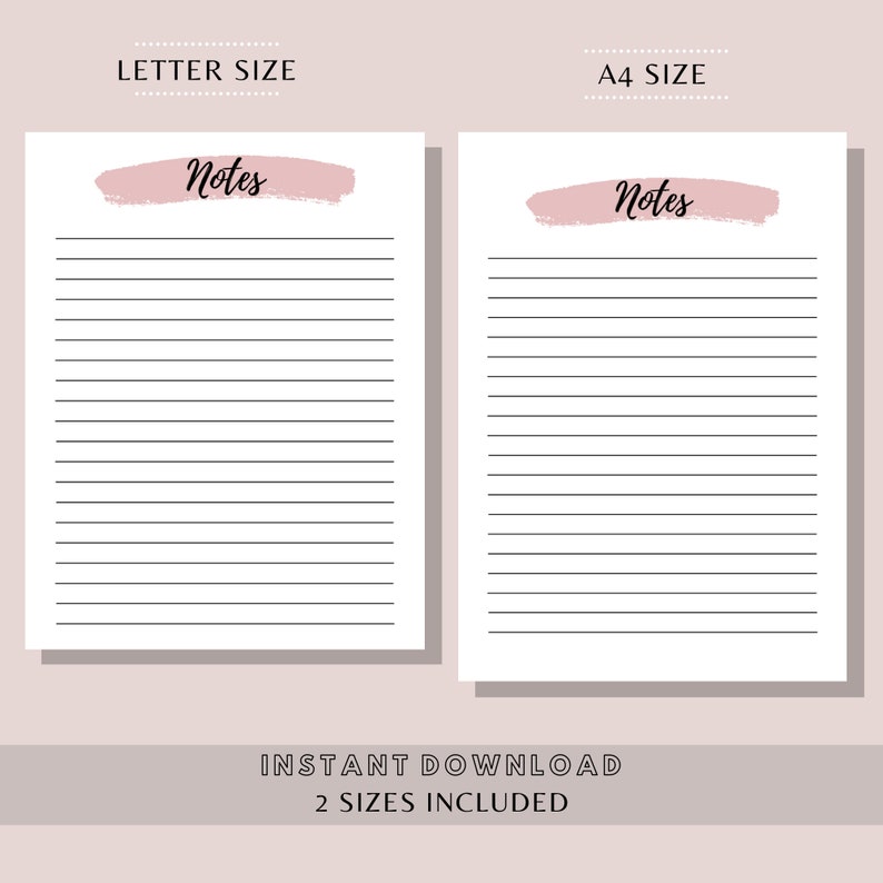 notes page printable lined note paper notes page planner etsy