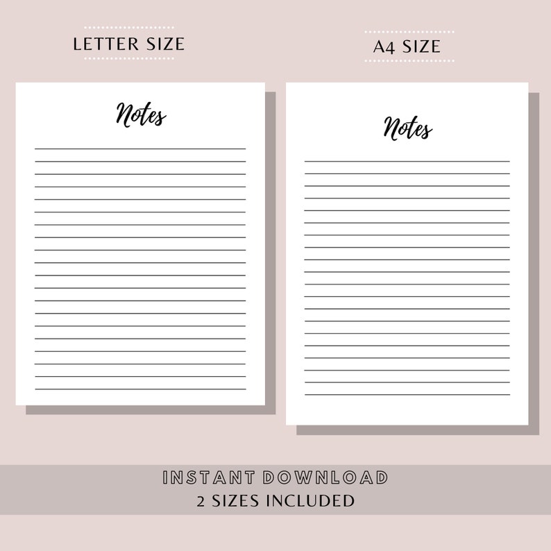 Notes Page Printable, Lined Note Paper, Notes Page Planner, Printable ...