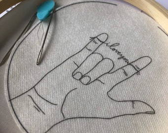 Digital ASL ILY Hand PDF Embroidery Pattern