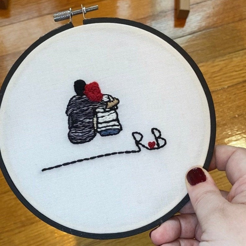 Beginner Initials Couple sitting Embroidery Kit