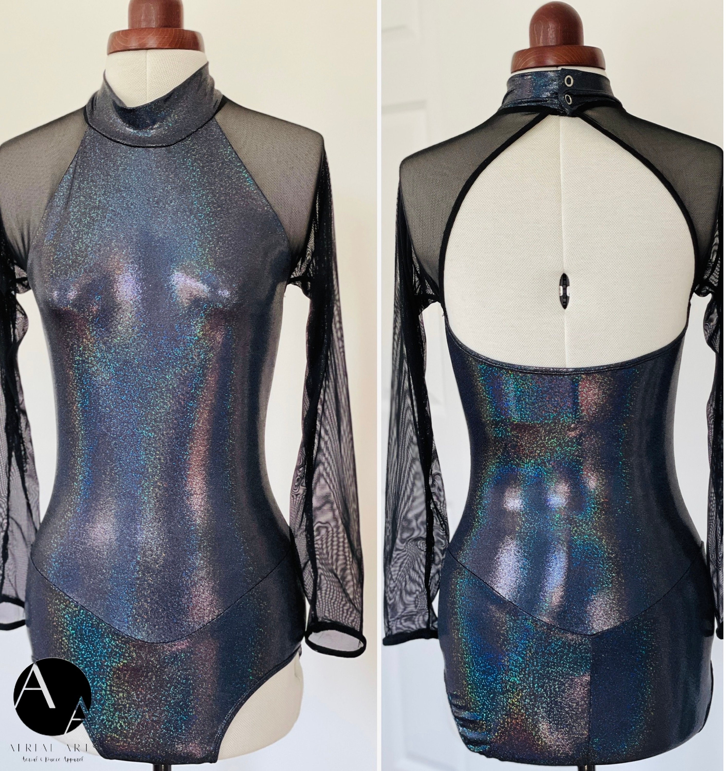 Split Color Leotard Long Sleeve Lycra Spandex Bodysuit for Women