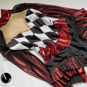 Aerial Dance Acro Circus Costume Bodysuit Leotard Harlequin with Ruffle Red • Harlequin Ruffle •
