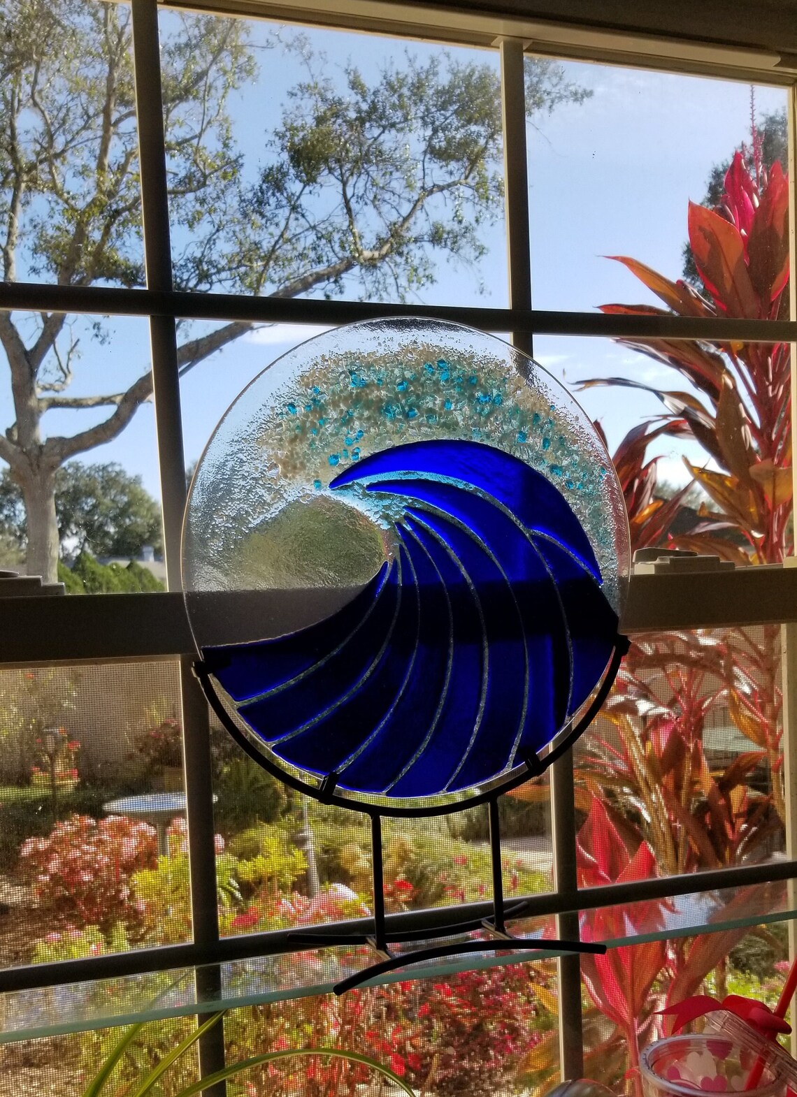 Blue Wave Art, Fused Glass Art, Modern Glass Art, Ocean, Sea, Beach Art ...