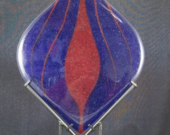 Fused Glass Flame Art: Red and Blue Tear Drop Decor