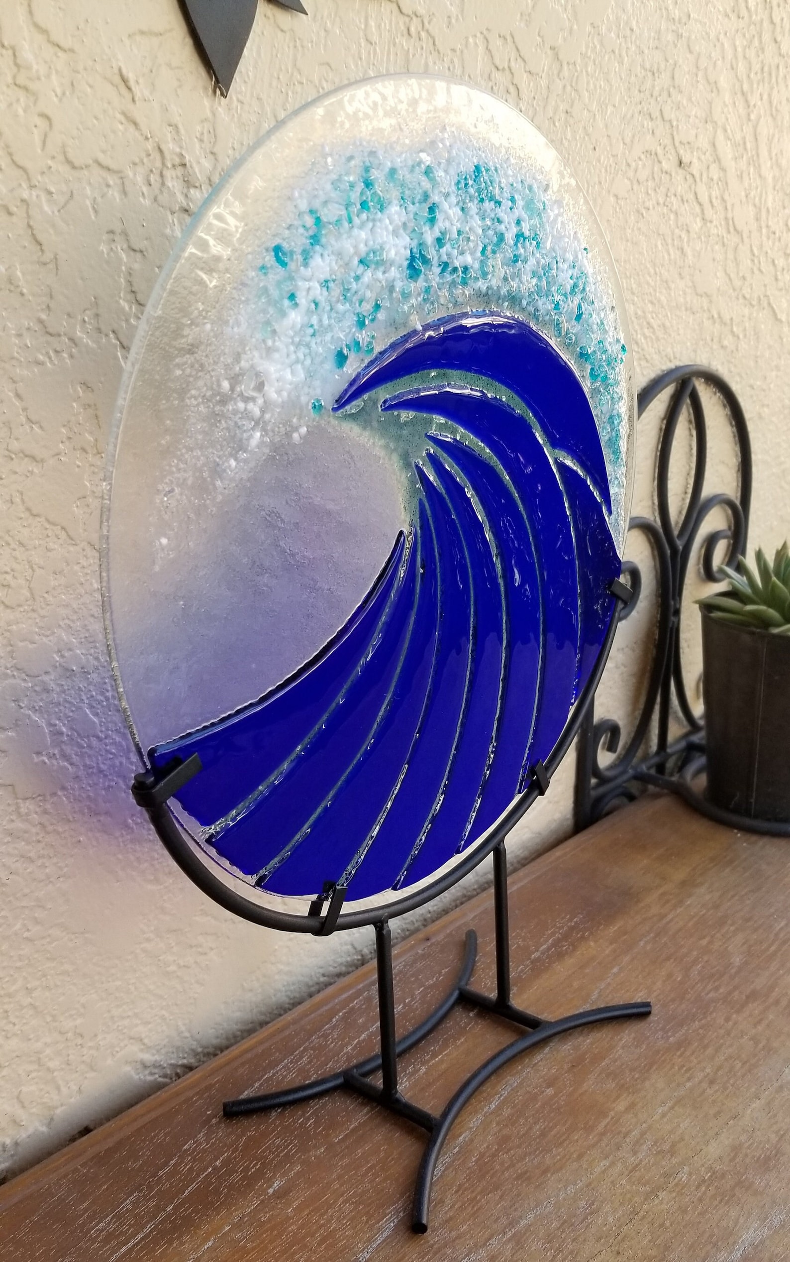 Blue Wave Art, Fused Glass Art, Modern Glass Art, Ocean, Sea, Beach Art ...