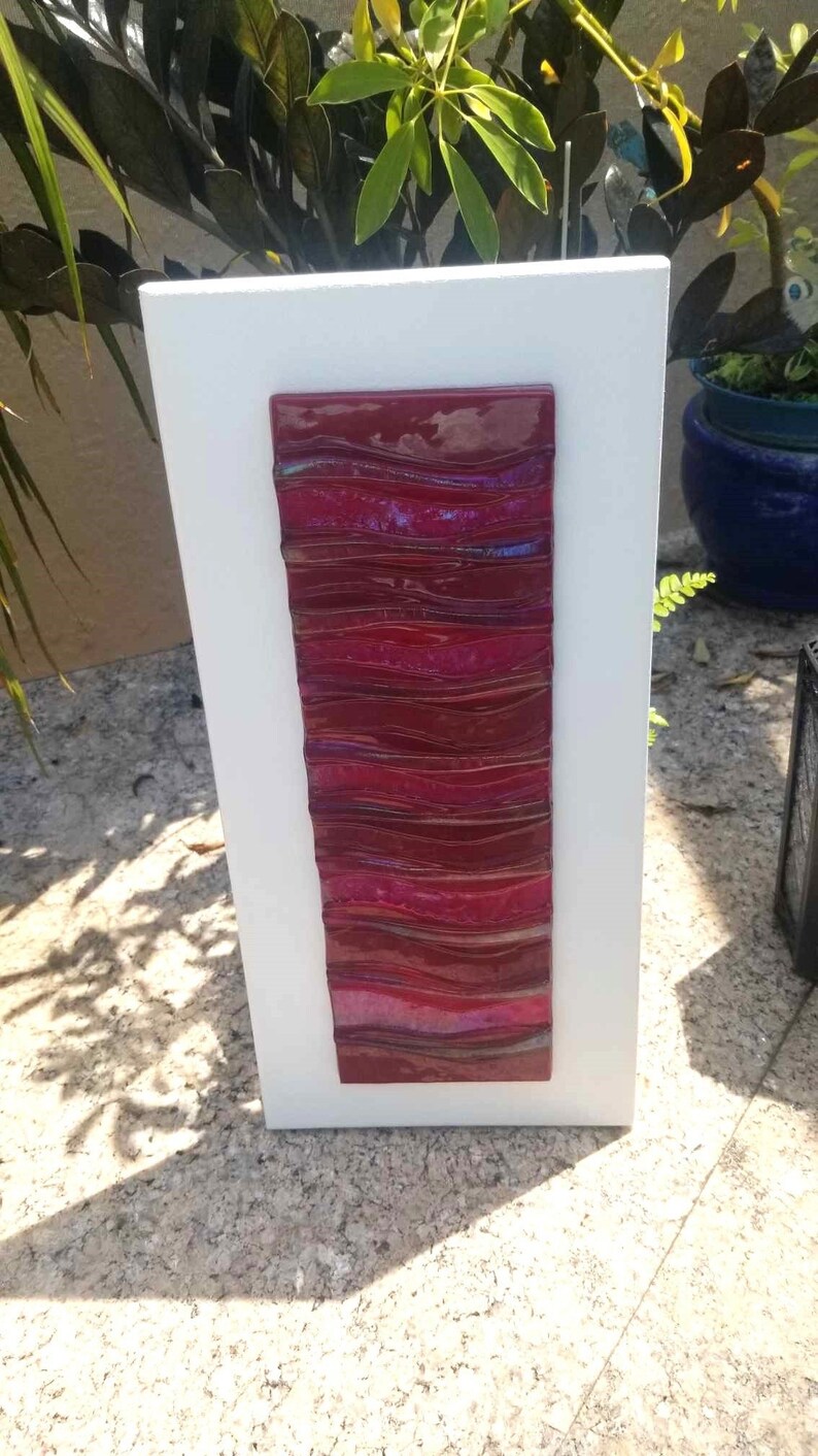 Reds Fused Glass Art , Modern Glass Wall Art, Glass Wall Sculpture